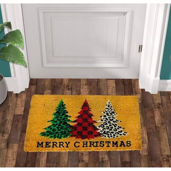 Modern Farmhouse Doormat with Animal Print and Buffalo Check Trees