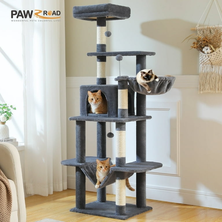Modern Five-Tier Cat Tree with Side Mounted Basket