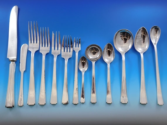 Modern Flatware Set Tapered Handles Squared Ends Polished