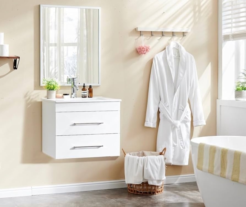 Modern Glossy Finish Vanity with Double Drawers