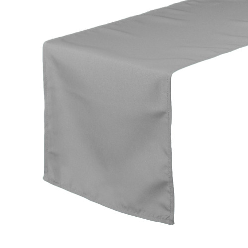 Modern Gray Table Runner in Matte Polyester Blend with Hemmed Edges.