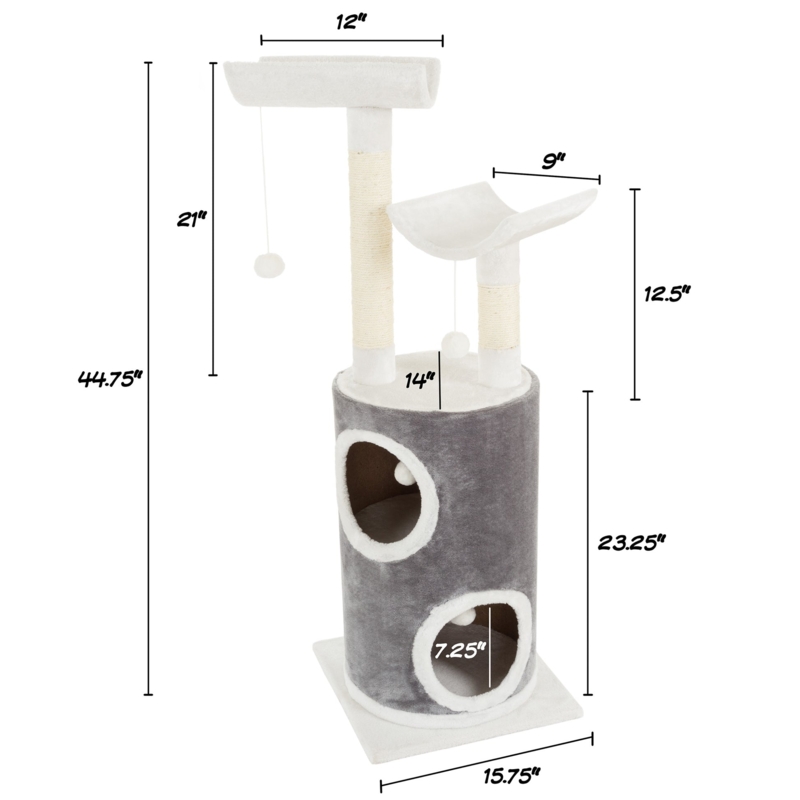 Modern Grey and White Cat Tower with Dual Elevated Perches and Condo