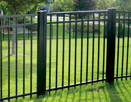Modern Ornamental Metal Fence Gate with Flat Top Silhouette