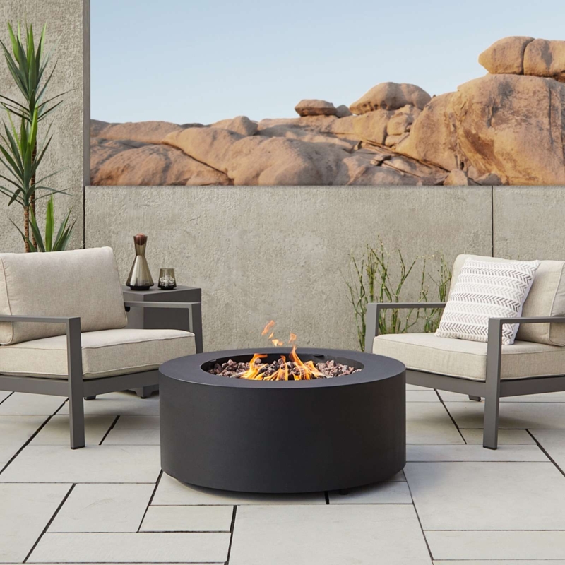 Modern Round Propane Fire Table Matte Black Cylindrical