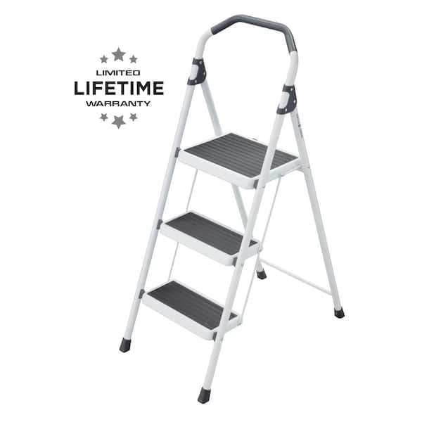 Modern Step Stool White Three-Step with Curved Handle