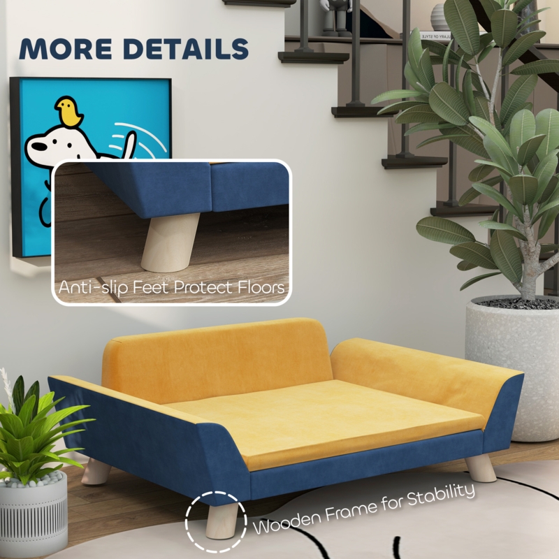 Modern Two-Tone Pet Sofa, Blue & Orange, Non-Slip Feet