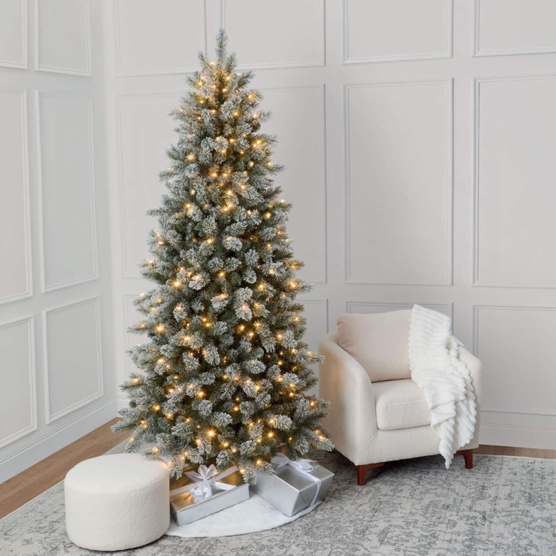 Monochromatic Flocked Christmas Tree Pre-Lit Glam Decor