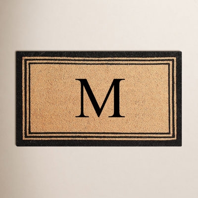 Monogrammed Doormat Initial M Coir Farmhouse Style Double Border