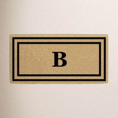 Monogrammed Doormat Serif 'B' Double Border Tan & Black Entryway