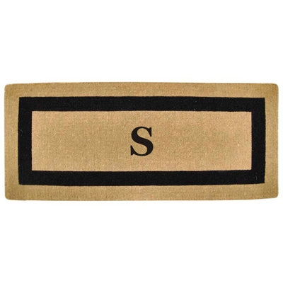 Monogrammed Doormat Serif 'S' Thick Black Border Natural Fiber Entrance