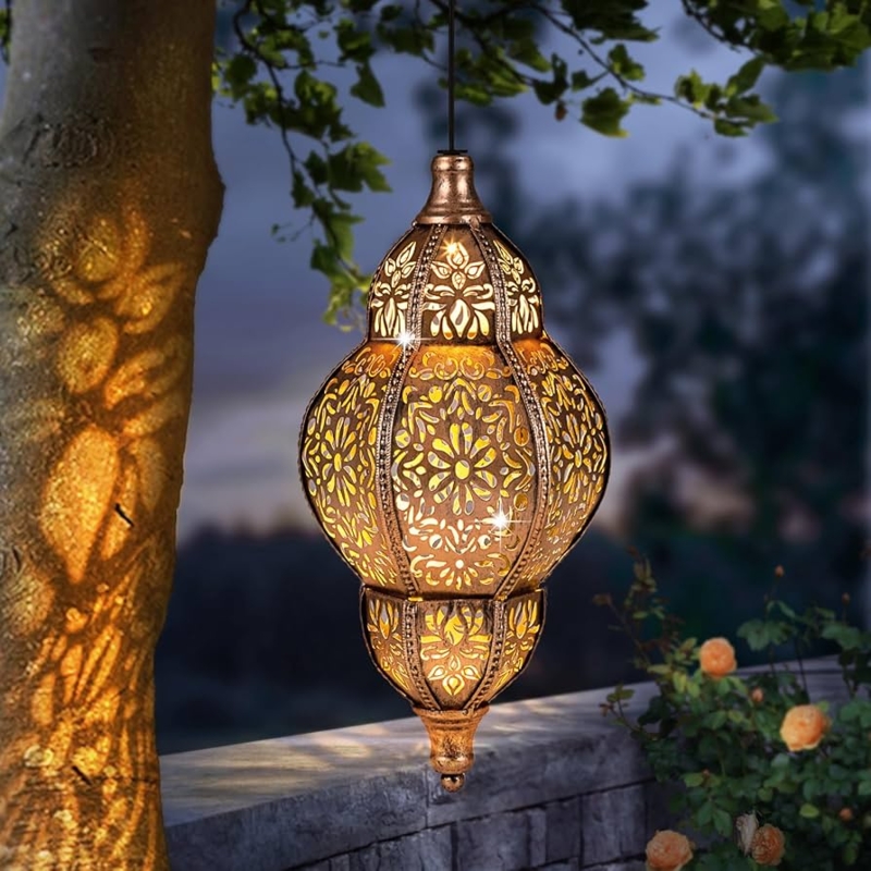 Moroccan Hanging Lantern Antique Bronze Filigree Shadow Play Decor