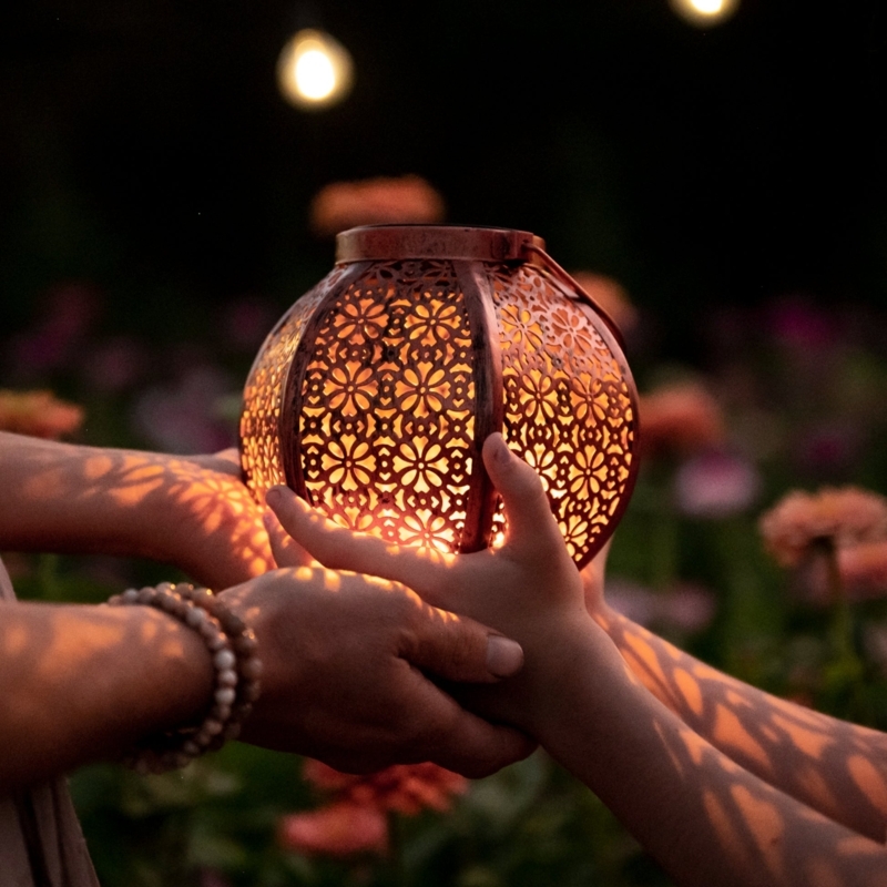 Moroccan Outdoor Lantern Perforated Metal Copper Globular Bohemian