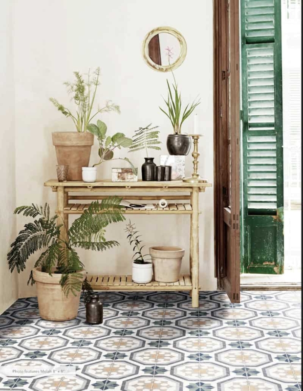 Moroccan Patterned Tile Flooring with Bamboo Console Table