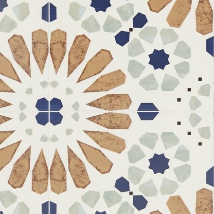Moroccan Style Patterned Floor Tile with Terracotta Star Motif and Navy