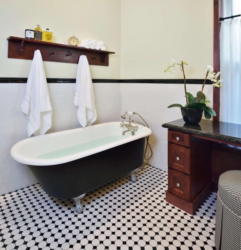 Mosaic Floor Tile Black And White Octagon And Dot Pattern Vintage Style