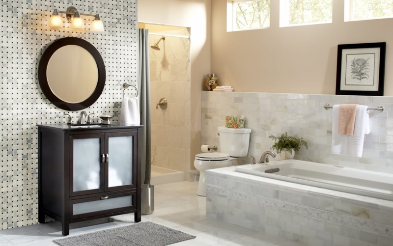 Mosaic Tile Backsplash Small Square Beige Dark Brown Transitional