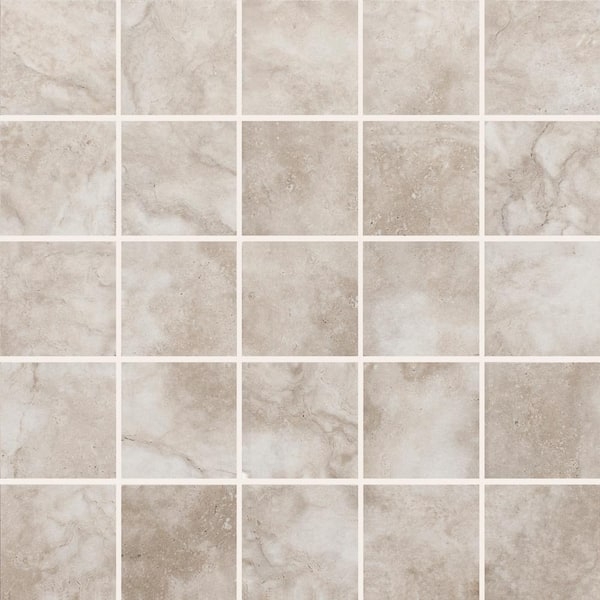Mosaic Tile Beige Stone Look Porcelain Matte Grid Pattern