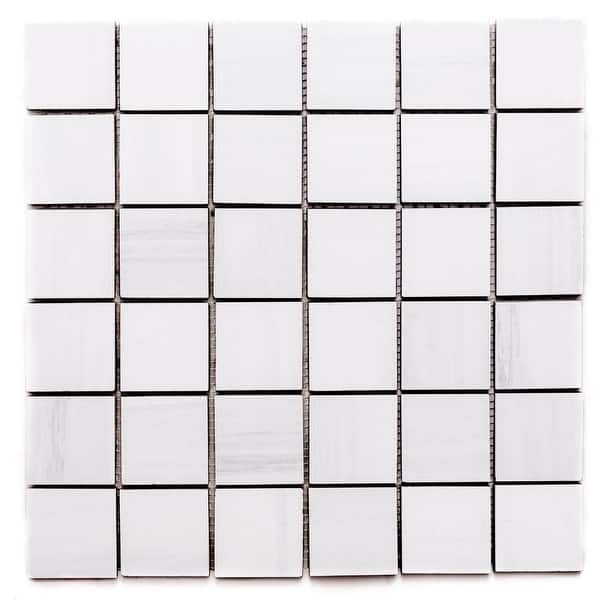 Mosaic Tile Bright White Marble Look Matte Grid Backsplash