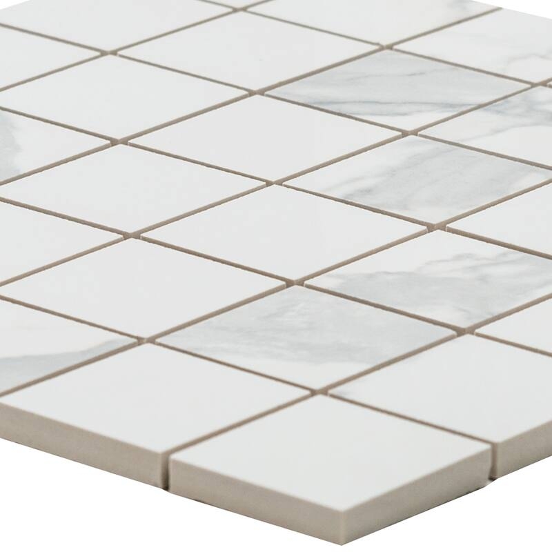 Mosaic Tile Calacatta Marble Look Matte White Subtle Grey Veining