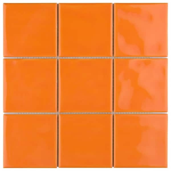 Mosaic Tile Ceramic Square Orange Sunset Glossy Finish Modern Backsplash