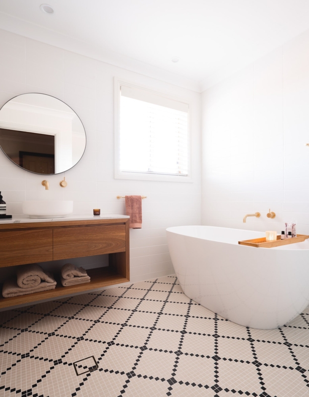 Mosaic Tile Floor Diamond Pattern Black White Modern Scandinavian