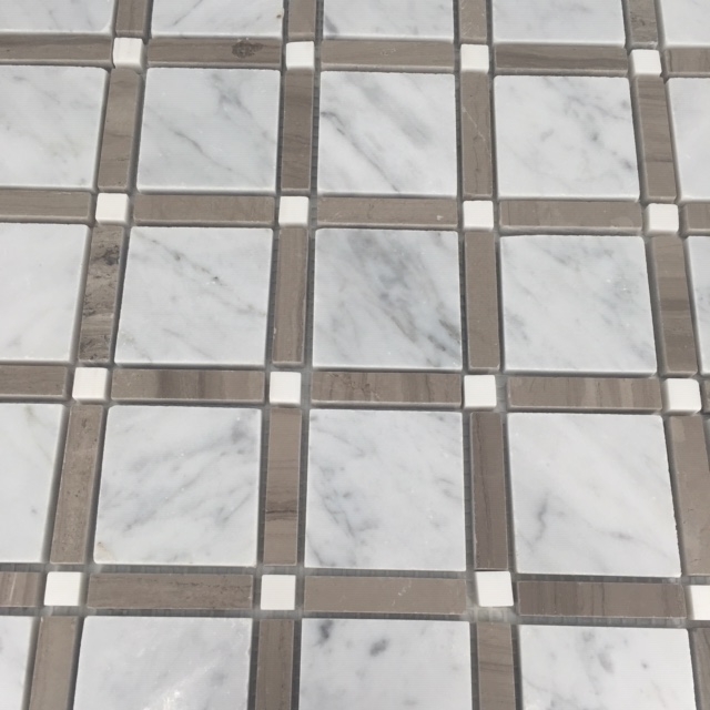Mosaic Tile Geometric Marble Wood Vein Frame With White Dots