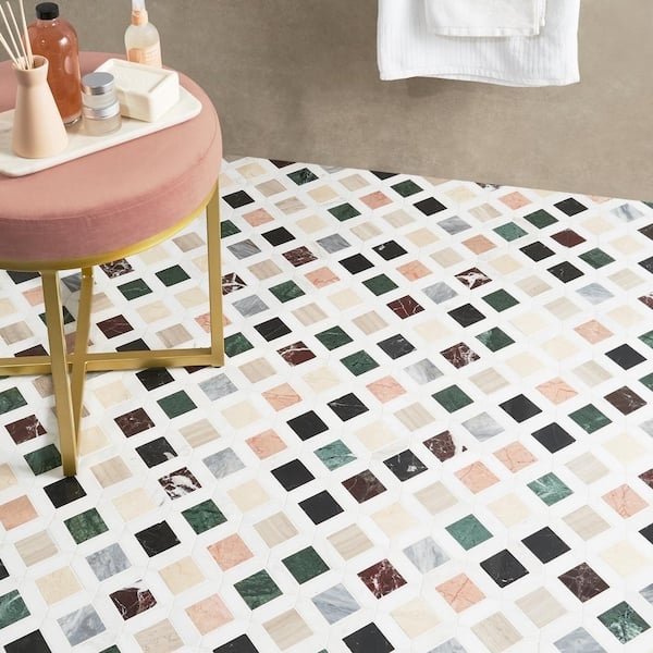 Mosaic Tile Geometric Mosaic Floor Polished Multicolor Marble Squares