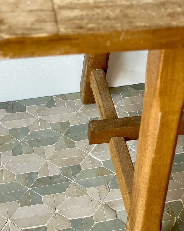 Mosaic Tile Geometric Star Pattern Sage Green Limestone Matte Earthy