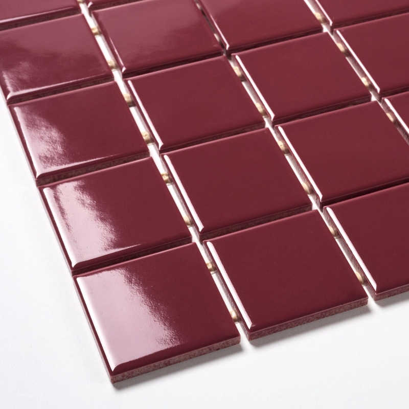 Mosaic Tile Glossy Burgundy Floor Tile Square Grid Layout