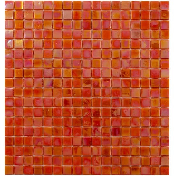 Mosaic Tile Glossy Glass Fiery Orange Square Grid