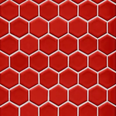 Mosaic Tile Glossy Hexagonal Imperial Red Ceramic Honeycomb Wall