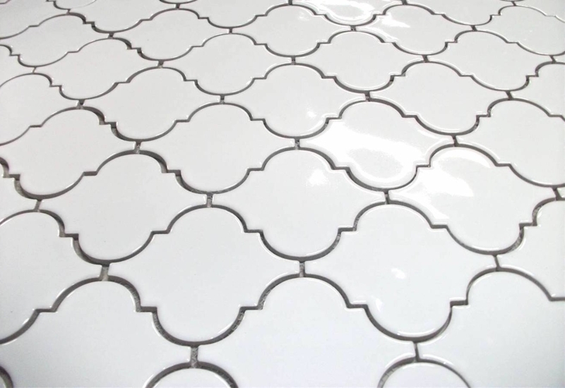 Mosaic Tile Glossy White Surface Dark Grout Lines