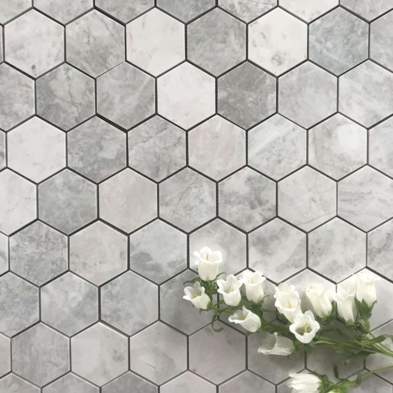 Mosaic Tile Hexagonal Polished Natural Gray Veining Stone