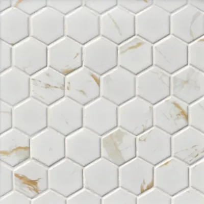 Mosaic Tile Hexagonal Shape Matte White Marble Mosaic Design