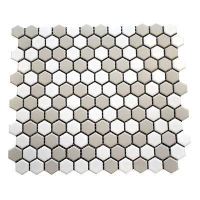 Mosaic Tile Honeycomb Pattern Two Tone Mix White Grey Matte