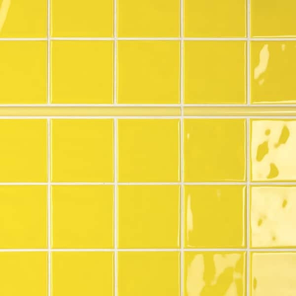 Mosaic Tile Lemon Yellow High Sheen Geometric Grid Pattern Polished