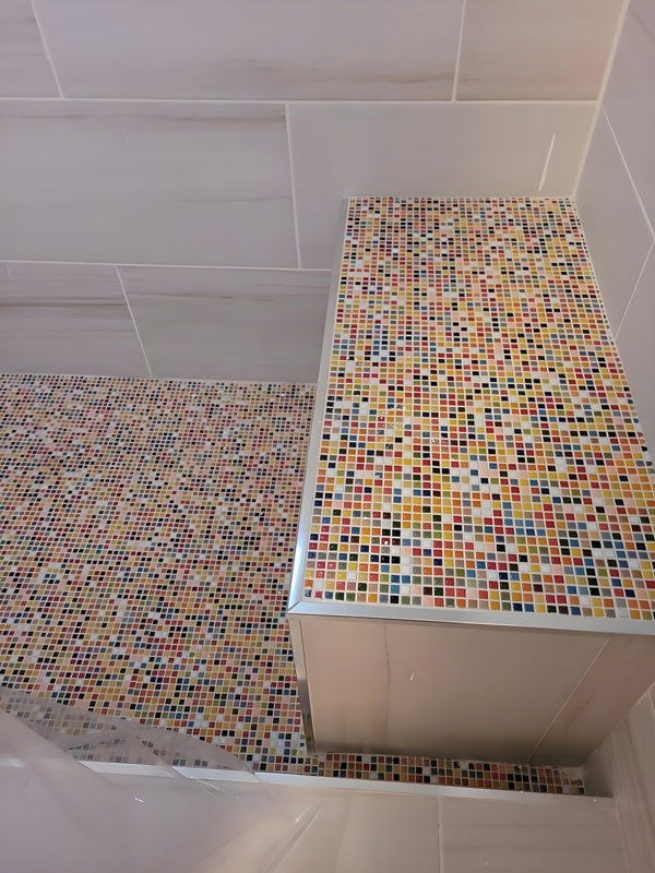 Mosaic Tile Mini Mosaic Shower Floor and Bench