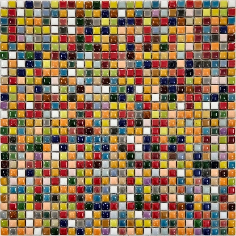Mosaic Tile Mini Square Glossy Multi Colored Vibrant Backsplash
