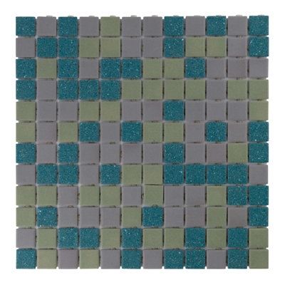 Mosaic Tile Mixed Texture Tiles Teal Sage Grey Grid Layout