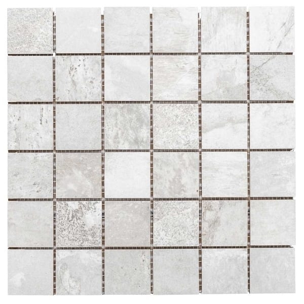 Mosaic Tile Mottled Stone Texture Off White Matte Porcelain Grid