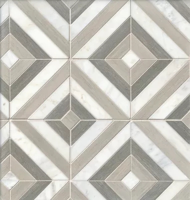 Mosaic Tile Nested Diamond Pattern Multi Tonal Grey Stone Neutral