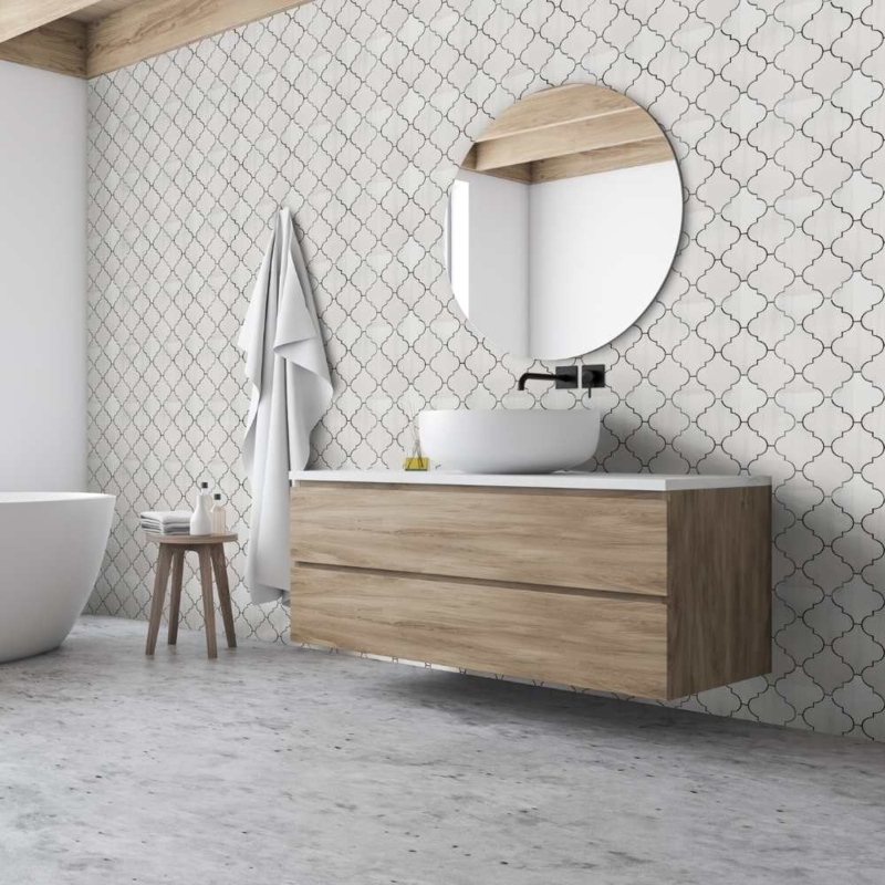 Mosaic Tile Polished Finish Floating Wood Vanity Scene