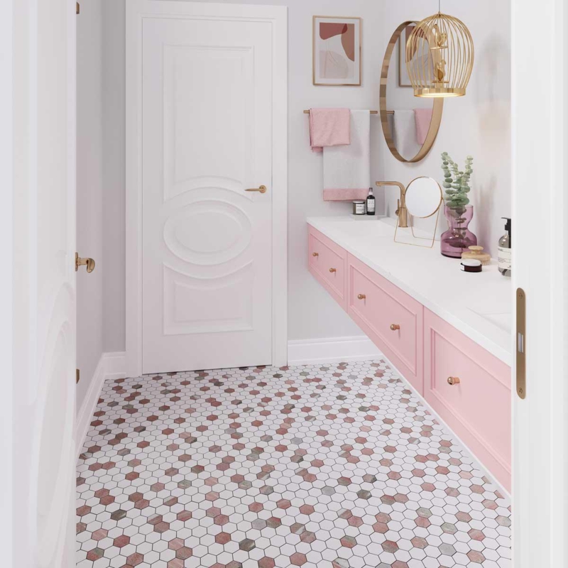 Mosaic Tile Polished Marble Hexagon Gold Accents