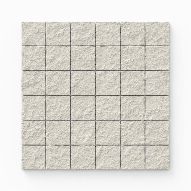 Mosaic Tile Raw Porcelain Texture Cragged Surface Off White Grid