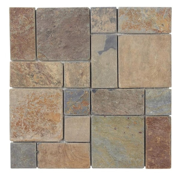 Mosaic Tile Rust Tones Block Pattern Medley Cleaved Stone Rustic Slate