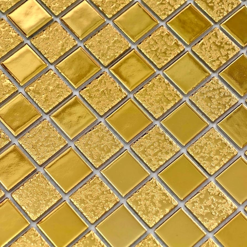 Mosaic Tile Sheet Hammered Texture Glossy Gold Metallic Backsplash