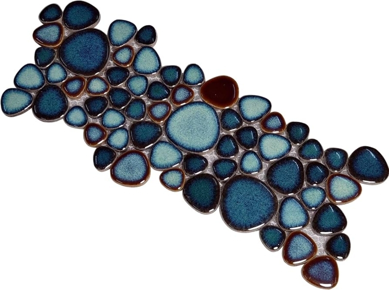 Mosaic Tile Sheet Reactive Glaze Irregular Pebble Teal Blue Coastal