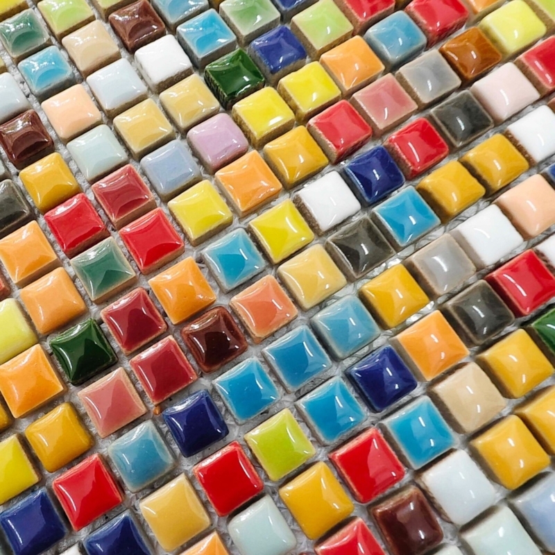 Mosaic Tile Small Square Glossy Glazed Multicolored Eclectic Backsplash