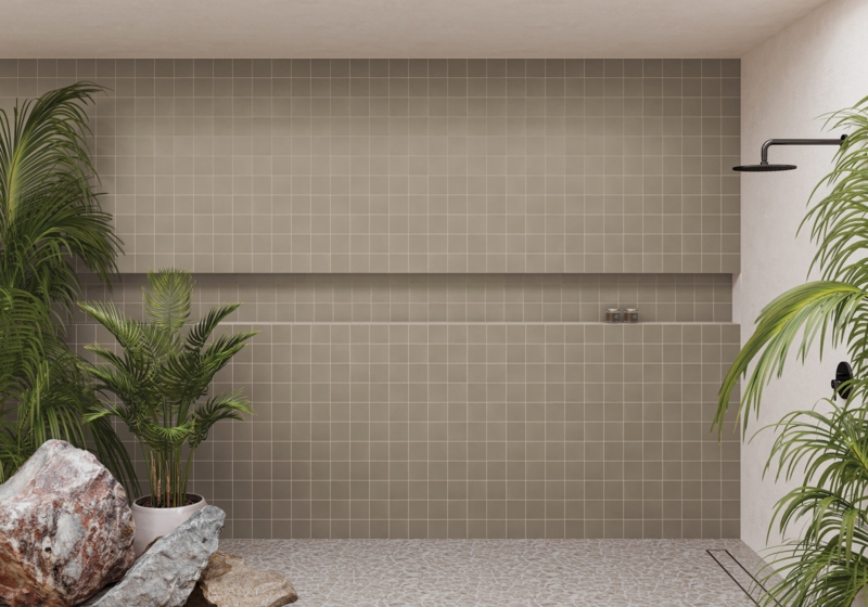 Mosaic Tile Square Grid Matte Finish Minimalist Shower Design