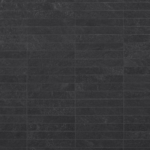 Mosaic Tile: Stacked Horizontal Strips, Matte Black Stacked Tile, Linear Pattern, Porcelain